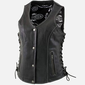 Classic Black Leather Motorcycle Vest with Side Lacing